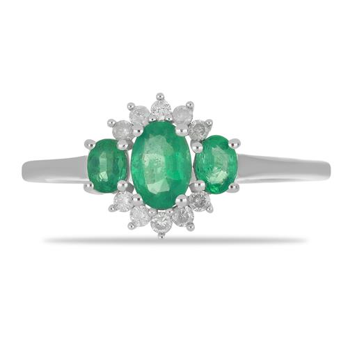 BUY 925 SILVER SAKOTA EMERALD THREE STONE  RING